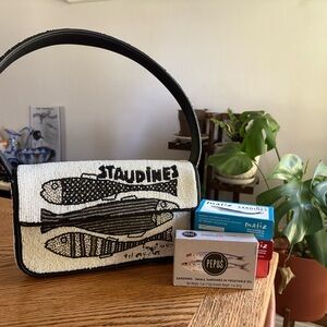 STAUD Black and White Staudines Beaded Bag